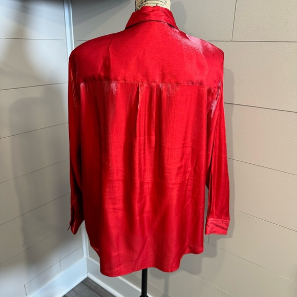 Karen Scott II Vintage Iridescent Red Shiny Button Town Top Blouse 1X - Picture 2 of 8